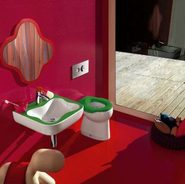 Раковина Laufen (Лауфен) Florakids подвесная 45х41х14cм, с 1 отверстие, цвет белый/зеленый 8.1503.1.072.104.1