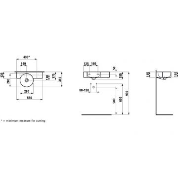 Раковина Laufen (Лауфен) VAL с полкой 55x31.5x11.5 см, с 1 отверстие, Dx, цвет: белый 8.1528.3.000.105.1