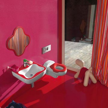 Раковина Laufen (Лауфен) Florakids подвесная 45х41х14cм, с 1 отверстие, цвет белый/красный 8.1503.1.062.104.1