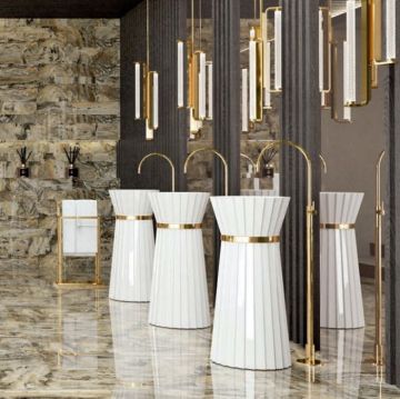 Раковина напольная Oasis (Оазис) Pliss 44x95 см, без отверстий, с донным клапаном и сифоном, цвет: золото/белый 0PLSXXX09544003 (0PI440CEOR)