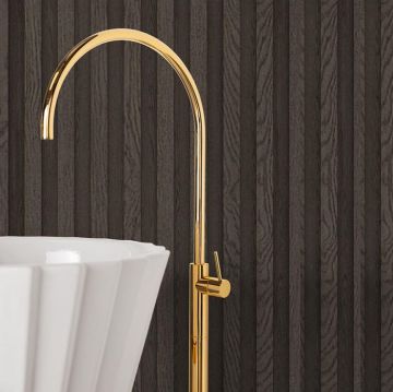 Раковина напольная Oasis (Оазис) Pliss 44x95 см, без отверстий, с донным клапаном и сифоном, цвет: золото/белый 0PLSXXX09544003 (0PI440CEOR)