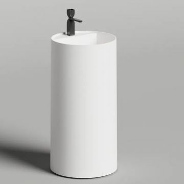 Раковина Salini (Салини) Armonia Round Top 01 напольная 45х45х90 см, слив в стену, без отверстий под смес, с декор.накладкой, мат-л: S-Sense, цвет: белый глянцевый 130411TG слив в стену