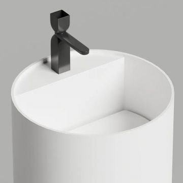 Раковина Salini (Салини) Armonia Round Top 01 напольная 45х45х90 см, слив в стену, без отверстий под смес, с декор.накладкой, мат-л: S-Sense, цвет: белый глянцевый 130411TG слив в стену