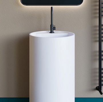 Раковина Salini (Салини) Armonia TOP 201 напольная 47х47х87cм., с 1 отверстие, донный клапан and Up and Down and , сифон, материал: S-Sense, цвет: белый глянцевый 130115G/слив в пол