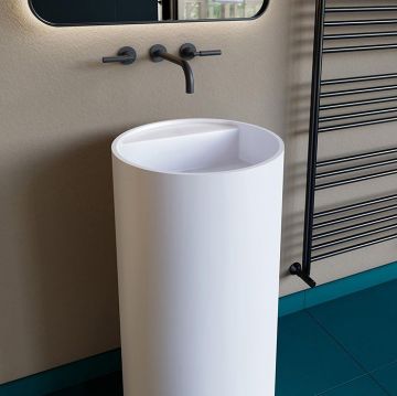 Раковина Salini (Салини) Armonia TOP 201 напольная 47х47х87cм., с 1 отверстие, донный клапан and Up and Down and , сифон, материал: S-Sense, цвет: белый глянцевый 130115G/слив в пол