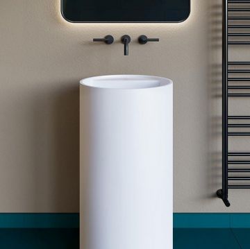 Раковина Salini (Салини) Armonia напольная слив в пол 47х47х87cм, без отверстий под смеситель, донный клапан and Up and Down and , сифон, S-Sense, цвет: белый глянцевый 130114G/слив в пол