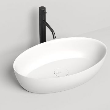 Раковина Salini (Салини) Alda накладная 58х35х15cм, без отверстий, без перелива, S-Sense, цвет: белый глянцевый 110611G