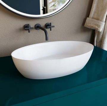 Раковина Salini (Салини) Alda накладная 58х35х15cм, без отверстий, без перелива, S-Sense, цвет: белый глянцевый 110611G