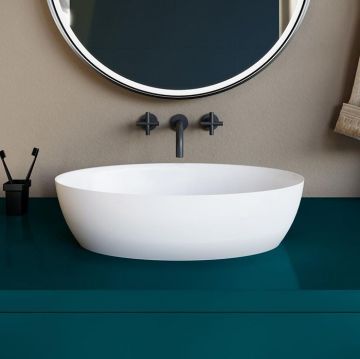 Раковина Salini (Салини) Alda накладная 58х35х15cм, без отверстий, без перелива, S-Sense, цвет: белый глянцевый 110611G