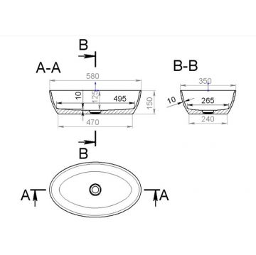 Раковина Salini (Салини) Alda накладная 58х35х15cм, без отверстий, без перелива, S-Sense, цвет: белый глянцевый 110611G