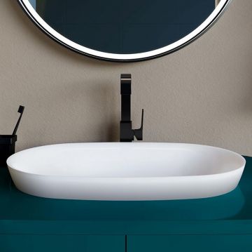 Раковина Salini (Салини) Marea накладная 64.5х38.7х16см, без отверстий, без перелива, S-Stone, цвет: белый матовый 1802201M