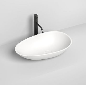 Раковина Salini (Салини) Paola накладная 58х34.5х14cм, без отверстий, без перелива, S-Stone, цвет: белый матовый 1101201SM