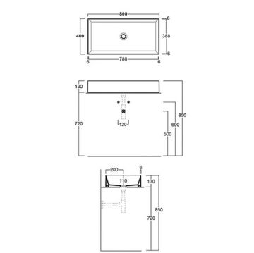 Раковина Simas (Симас) Agile 80х40 см, без отверстий, на столешницу, без перелива, цвет: белый матовый AG80 bi matt