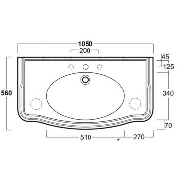 Раковина Simas (Симас) Arcade 105 -консоль 105х56 см, 3 отверстия, цвет: белый AR874bi*3
