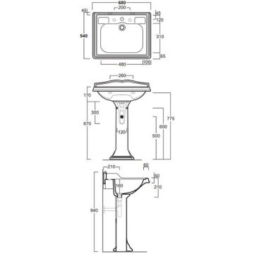 Раковина Simas (Симас) Arcade 68 68х54 см, 3 отверстия, цвет: белый AR824bi*3