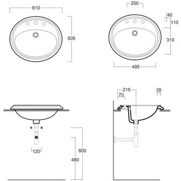 Раковина Simas (Симас) Arcade 61х50.5 см, 1 отверстие, цвет: белый AR859bi*1