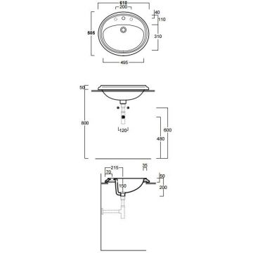 Раковина Simas (Симас) Arcade 61х50.5 см, 3 отверстия, цвет: белый AR859bi*3