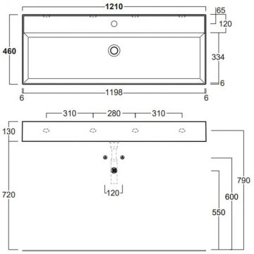 Раковина Simas (Симас) Agile 121х46 см, 1 отверстие, подвесная, с переливом, цвет: белый AG121 bi*1