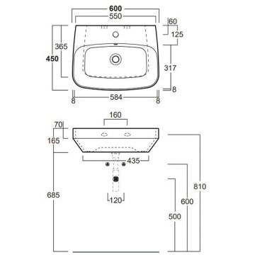 Раковина Simas Baden Baden 60х45 см, 1 отверстие, цвет: белый BB10bi*1