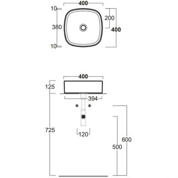 Раковина Simas (Симас) Folio квадратная накладная 40x40x13 см, без отв под смеситель, цвет: белый FO03bi