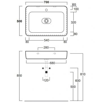 Раковина Simas (Симас) Henges накладная/подвесная 70х50 см,с 1 отв под смеситель, с донным клапаном керамическим Plhe, цвет: белый HE10bi*1