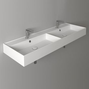 Раковина Simas Agile 141x46 см, 2 отверстия, двойная, цвет: белый AG141D bi*2