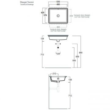 Раковина Simas (Симас) Lavabi darredo 48х37 см, без отверстий, встраиваемая под столешницу, с переливом, цвет: белый S59 bi