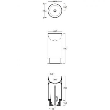 Раковина Simas (Симас) Po-mo 40xh85 см, напольная, слив в пол, без отверстий, без перелива, цвет: белый PO08bi