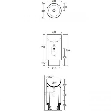 Раковина Simas (Симас) Po-mo 40xh85 см, напольная, слив в стену, без отверстий, без перелива, цвет: белый PO07bi