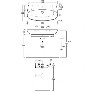 Раковина Simas (Симас) Vignoni 100х52 см, 1 отверстие, цвет: белый VI12bi*1