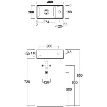Раковина Simas (Симас) Agile 40х20 см, подвесная, 1 отверстие, правая, цвет: черный матовый AG20 nero matt*1