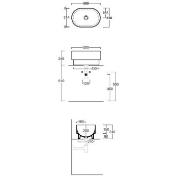 Раковина Simas (Симас) Po-mo 50x33xh24 см, полувстраеваемая сверху без отверстий, без перелива, цвет: белый PO04bi