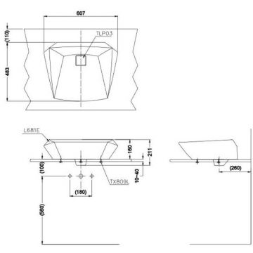 Раковина Toto (Тото) Jewelhex 60.7х48.3 см, без отверстий, цвет: белый LW681B#W