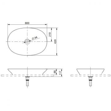 Раковина Toto (Тото) Neorest 60x42x11.7 см, без отверстий, полувстраеваемая, CeFiONtect, LinearCeram, цвет: белый L4706E#XW