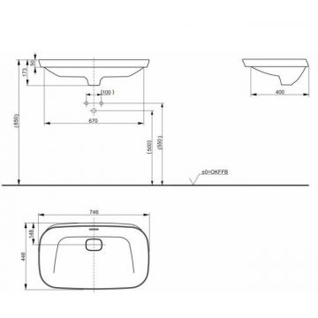 Раковина Toto (Тото) Neorest 74.6x44.8x17.3 см, без отверстий, CeFiONtect, цвет: белый LW3717HY#XW
