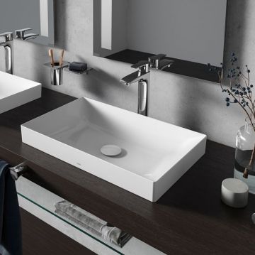 Раковина Toto TR Lavatory 60x38x13.7 см, без отверстий, полувстраиваемая, с переливом, CeFiONtect, LinearCeram, цвет: белый L4716RE#XW