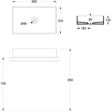 Раковина Alice (Элис) Hide 60x37х12 см, накладная, без отверстий, цвет: белый матовый 31130109