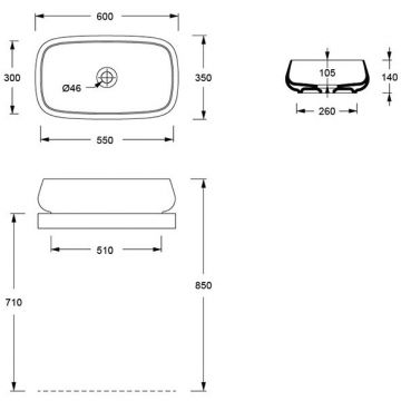 Раковина Alice (Элис) Nur 60x35x14 см, накладная, без отверстий, цвет: черный матовый 33250108