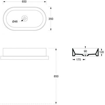 Раковина Alice (Элис) Spy Oval 65x36х12 см, накладная, без отверстий, цвет: белый матовый 34240109