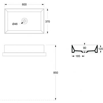 Раковина Alice (Элис) Spy Rectangular 60x38х12 см, накладная, без отверстий, цвет: белый матовый 34250109
