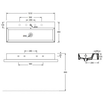 Раковина Alice (Элис) Spy 101x46х13.5 см, накладная/подвесная, 1 отверстие, цвет: белый глянцевый 34350101