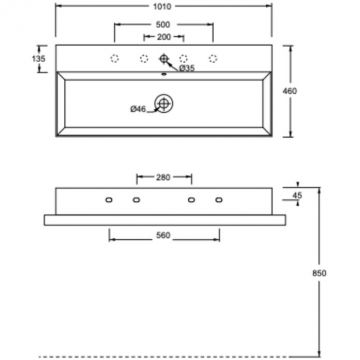 Раковина Alice (Элис) Spy 101x46х13.5 см, накладная/подвесная, без отверстий, цвет: белый глянцевый 34350101N