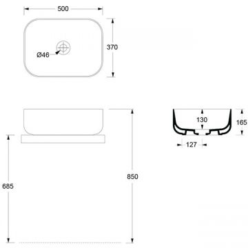 Раковина Alice (Элис) Unica 50x37х16.5 см, накладная, без отверстий, цвет: белый матовый 32190109
