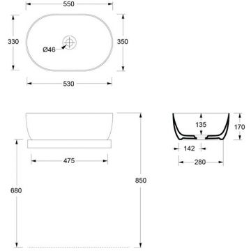 Раковина Alice (Элис) Unica 55x35х17 см, накладная, без отверстий, цвет: черный матовый 32120108