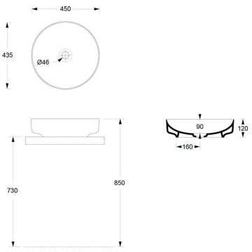 Раковина Alice (Элис) Form 45 см, накладная, без отверстий, цвет: черный матовый 22420108