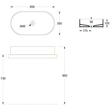 Раковина Alice (Элис) Hide Stadium 65x35х12 см, накладная, без отверстий, цвет: белый матовый 31120109