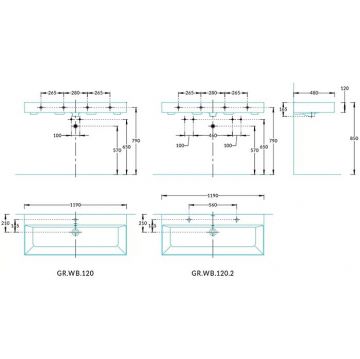 Раковина Kerama Marazzi (Керама Марацци) Grande подвесная 119.5х18 см, 2 отверстия, цвет: белый глянцевая GR.wb.120.2