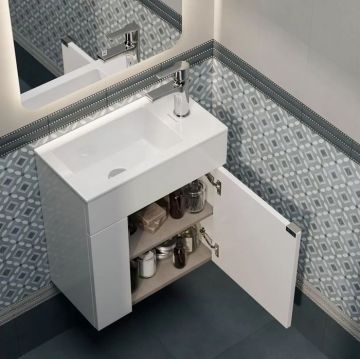 Тумба подвесная с раковиной Kerama Marazzi (Керама Марацци) Lato, 49.5х27х55 см, с дверцей, цвет: белая глянцевая