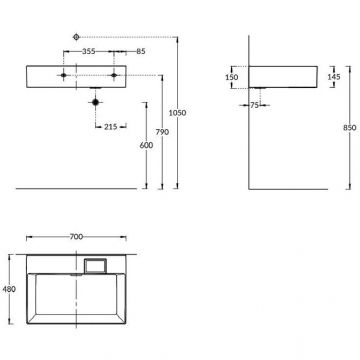 Раковина Kerama Marazzi (Керама Марацци) Logica подвесная, 70х48 см, без отверстий, цвет: белый глянцевая LO.wb.70.0