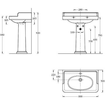 Раковина Kerama Marazzi (Керама Марацци) Pompei 80х50х26.5 см, подвесная, мебельная, 1 отверстие, с переливом, цвет: белый глянцевый PO.wb.80